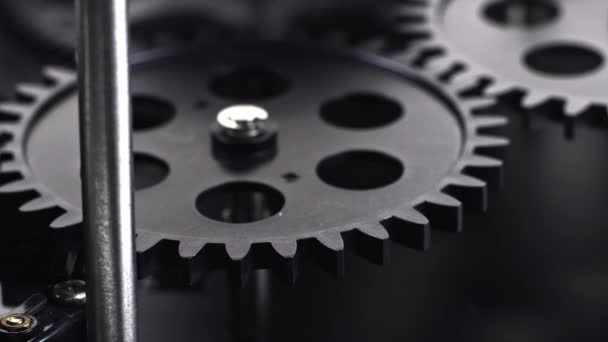 Close Shot Black Gear Cogs Rotating Working Footage — Video Stock