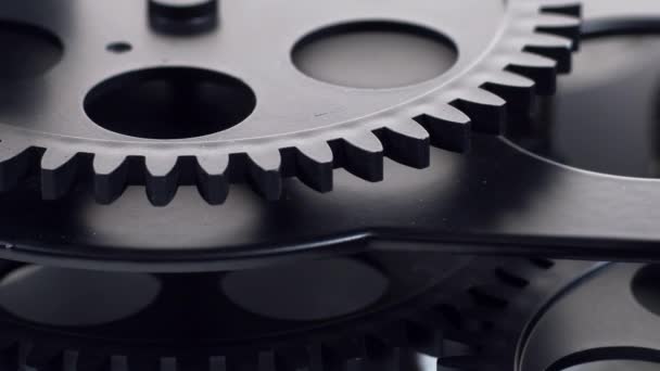 Close Shot Black Gear Cogs Rotating Working Footage — Stock Video