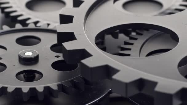 Close Shot Black Gear Cogs Rotating Working Footage — Stock Video