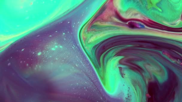 Fluid Painting Abstract Textuur Intensieve Kleurrijke Mix Van Galactische Levendige — Stockvideo