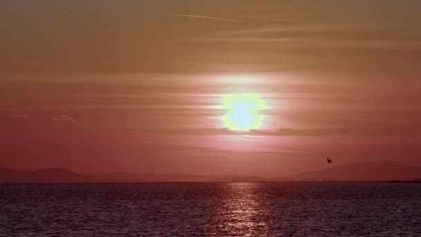 Frühlingssaison Strand Roter Sonnenuntergang Filmaufnahmen — Stockvideo