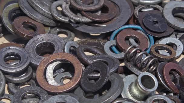 Close Old Used Bolt Washers Footage — Wideo stockowe