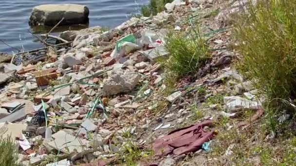 Plastic Construction Debris Thrown People Ocean Water Footage — Stok video