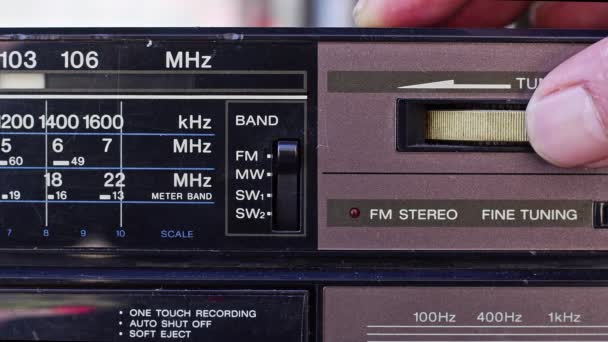 Analogue Cassette Recorder Radio Channel Search Footage — Stock Video