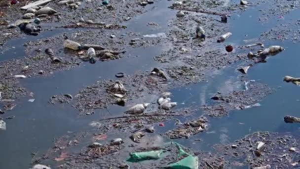 Menschlicher Abfall Auf Meereswasser Verschmutzung Müll Footage — Stockvideo