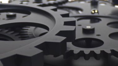 Black Gears And Cogs Teamwork Footage.
