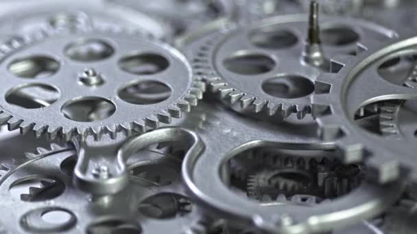Gray Metallic Gears Cogs Mechanism Working Footage — Vídeo de Stock