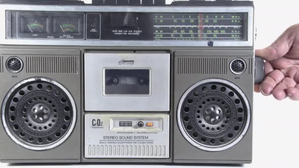 Stereo Cassette Recorder Radio Channel Hand Tuning — Video Stock