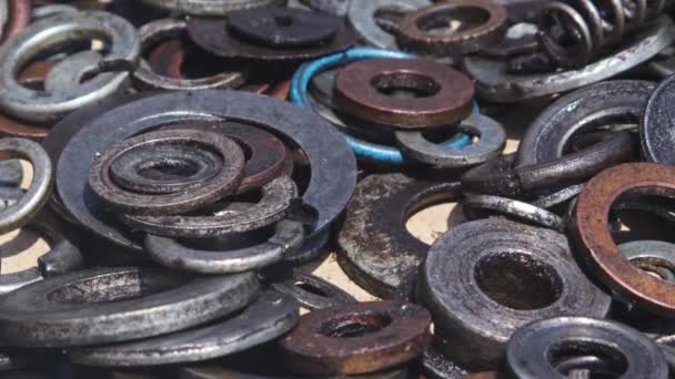 Lots Used Old Metal Washers Footage — Stockvideo