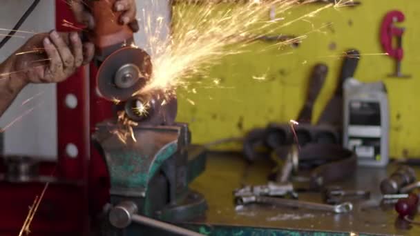 Cutting Metal Grinding Stone Workshop — Stock video