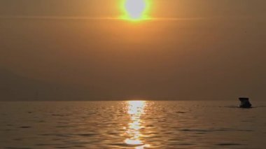 Beautiful Yellow Sunset over the Sea Footage.