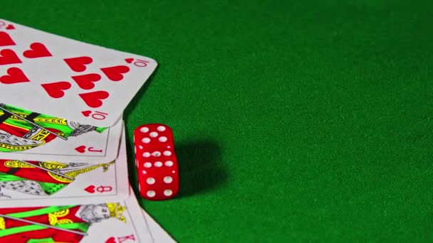 Rotating Cards Red Dice Green Poker Table — Stockvideo