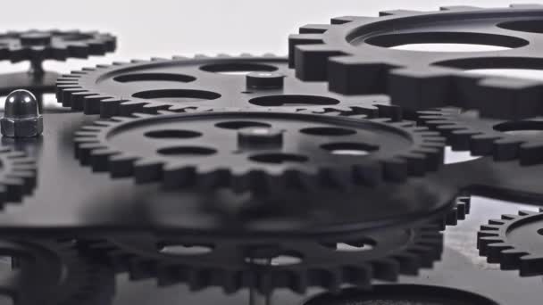Black Color Machine Mechanism Gear Wheels Working — Video Stock