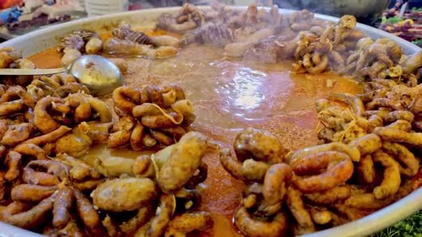 Turkish Street Flavor Lamb Offal Cooked Large Pot Sirdan Footage — Stock Video