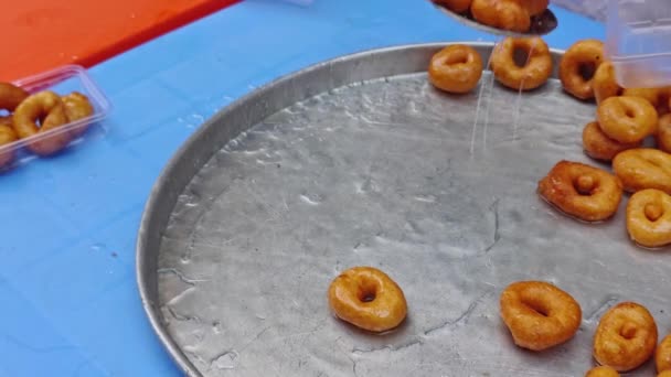Turco Donut Lokma Massa Frita Contrário American Donuts Lokma Derrete — Vídeo de Stock
