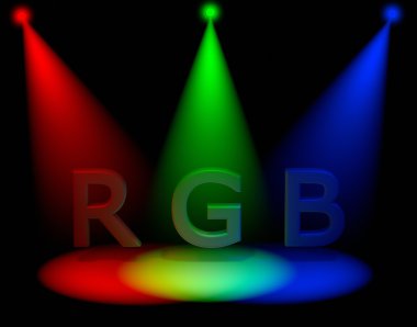 rgb harf üç spot ışığı ile aydınlatılan