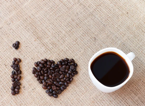 Concept of I love coffee on brown jute — Stock Photo, Image