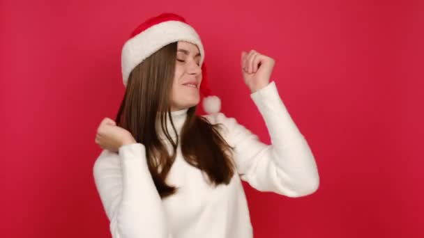 Feliz Brincalhão Mulher Bonita Dançando Brincando Tem Divertido Expressivo Gesticulando — Vídeo de Stock