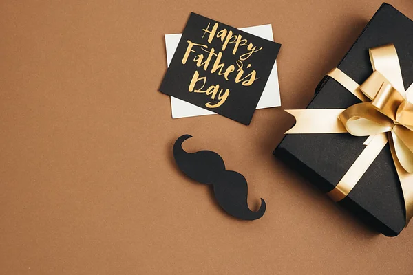 Horizontal Images Handmade Black Gift Box Card Phrase Happy Father — Stock Photo, Image