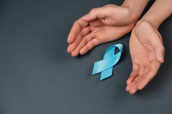Symbol Support Men Male Hands Blue Ribbon Grey Background Prostate — 스톡 사진