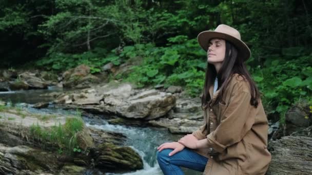 Smiling Young Female 20S Old Years Enjoying Calm Beautiful Nature — Stock Video