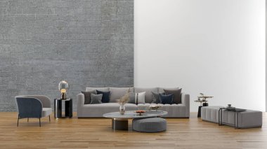 3D tasviri, büyük lüks, modern, parlak iç mekânlar sunuyor. Oturma odasındaki model bilgisayarlar dijital olarak oluşturuluyor.