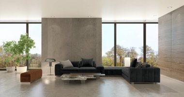 3D tasviri, büyük lüks, modern, parlak iç mekânlar sunuyor. Oturma odasındaki model bilgisayarlar dijital olarak oluşturuluyor.