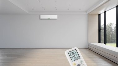 Büyük lüks, modern, aydınlık bir oturma odası. Klima modelleme çizimi 3D.