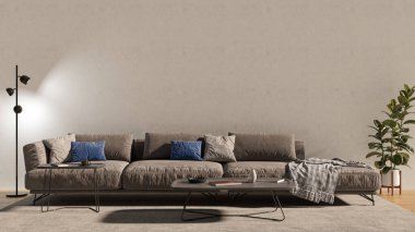 3D tasviri, büyük lüks, modern, parlak iç mekânlar sunuyor. Oturma odasındaki model bilgisayarlar dijital olarak oluşturuluyor.