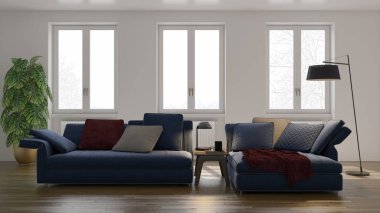 3D tasviri, büyük lüks, modern, parlak iç mekânlar sunuyor. Oturma odasındaki model bilgisayarlar dijital olarak oluşturuluyor.