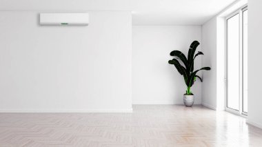 Büyük lüks, modern, aydınlık bir oturma odası. Klima modelleme çizimi 3D.