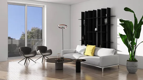 Illustration Rendering Großer Luxus Moderne Helle Innenräume Wohnzimmer Attrappe Computer — Stockfoto