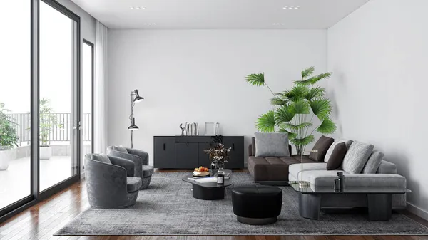 Illustration Rendering Großer Luxus Moderne Helle Innenräume Wohnzimmer Attrappe Computer — Stockfoto