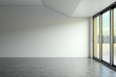 3D tasviri, büyük lüks, modern, parlak iç mekânlar sunuyor. Oturma odasındaki model bilgisayarlar dijital olarak oluşturuluyor.