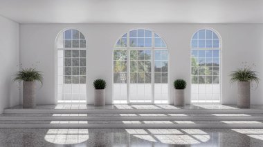 3D tasviri, büyük lüks, modern, parlak iç mekânlar sunuyor. Oturma odasındaki model bilgisayarlar dijital olarak oluşturuluyor.