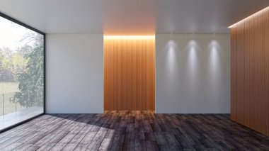 3D tasviri, büyük lüks, modern, parlak iç mekânlar sunuyor. Oturma odasındaki model bilgisayarlar dijital olarak oluşturuluyor.