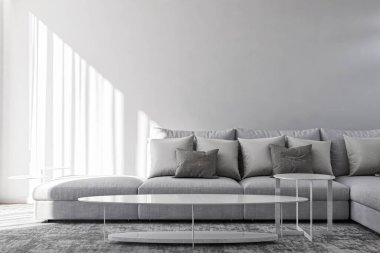 3D tasviri, büyük lüks, modern, parlak iç mekânlar sunuyor. Oturma odasındaki model bilgisayarlar dijital olarak oluşturuluyor.