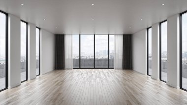 3D tasviri, büyük lüks, modern, parlak iç mekânlar sunuyor. Oturma odasındaki model bilgisayarlar dijital olarak oluşturuluyor.