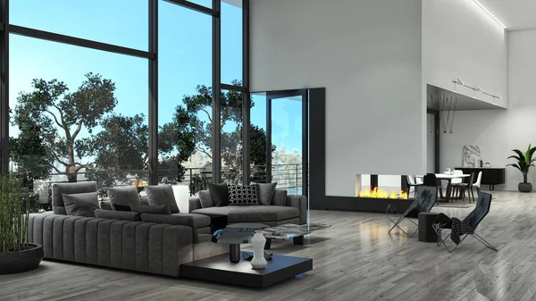 Illustration Rendering Large Luxury Modern Bright Interiors Living Room Mockup — Stock Photo, Image