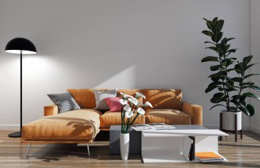 3D tasviri, büyük lüks, modern, parlak iç mekânlar sunuyor. Oturma odasındaki model bilgisayar dijital olarak üretiliyor.