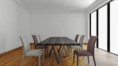 3D tasviri, büyük lüks, modern, parlak iç mekânlar sunuyor. Oturma odasındaki model bilgisayar dijital olarak üretiliyor.