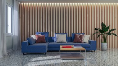 3D tasviri, büyük lüks, modern, parlak iç mekânlar sunuyor. Oturma odasındaki model bilgisayarlar dijital olarak oluşturuluyor.