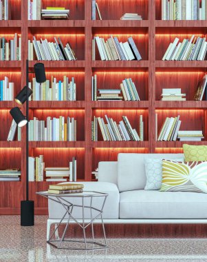 3D tasviri, büyük lüks, modern, parlak iç mekânlar sunuyor. Oturma odasındaki model bilgisayarlar dijital olarak oluşturuluyor.