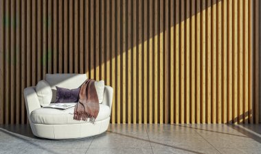 3D tasviri, büyük lüks, modern, parlak iç mekânlar sunuyor. Oturma odasındaki model bilgisayarlar dijital olarak oluşturuluyor.