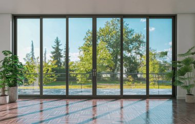 3D tasviri, büyük lüks, modern, parlak iç mekânlar sunuyor. Oturma odasındaki model bilgisayarlar dijital olarak oluşturuluyor.