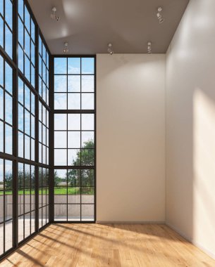 3D tasviri, büyük lüks, modern, parlak iç mekânlar sunuyor. Oturma odasındaki model bilgisayarlar dijital olarak oluşturuluyor.