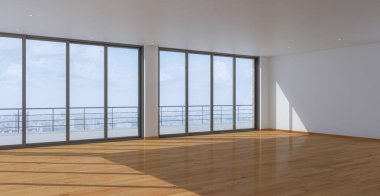 3D tasviri, büyük lüks, modern, parlak iç mekânlar sunuyor. Oturma odasındaki model bilgisayarlar dijital olarak oluşturuluyor.