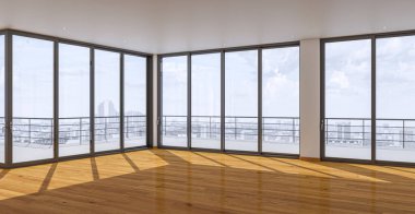 3D tasviri, büyük lüks, modern, parlak iç mekânlar sunuyor. Oturma odasındaki model bilgisayarlar dijital olarak oluşturuluyor.