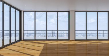 3D tasviri, büyük lüks, modern, parlak iç mekânlar sunuyor. Oturma odasındaki model bilgisayarlar dijital olarak oluşturuluyor.