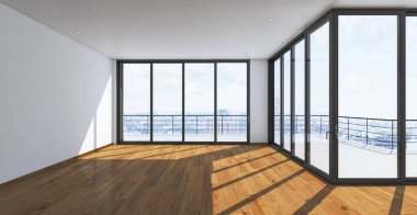 3D tasviri, büyük lüks, modern, parlak iç mekânlar sunuyor. Oturma odasındaki model bilgisayarlar dijital olarak oluşturuluyor.